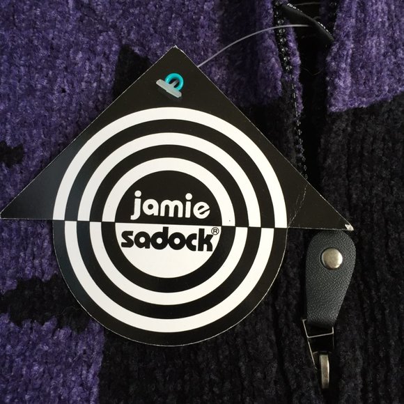 NWT Vintage Jamie Sadock Black & Purple Retro Print Chenille Zip Up Jacket Large - Picture 6 of 7